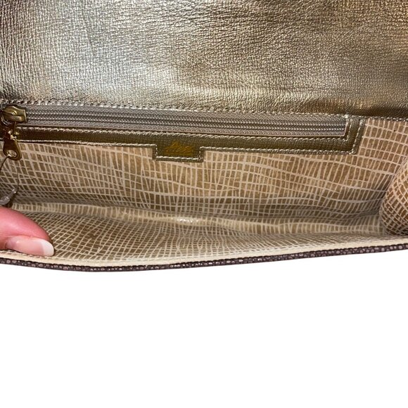Abas Vintage Womens Clutch Bag Brown Stingray Foldover Envelope Style - Picture 5 of 10